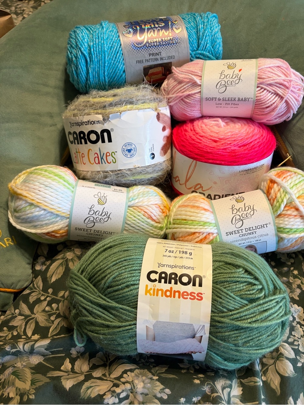 Caron Kindness & Baby Bee Yarn Bundle - Green, Pink, Teal, Multicolor